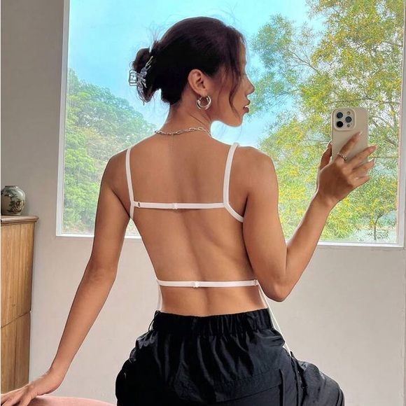 Elegant White Women's Top Backless Draped Collar Cami Top adjustable - Picture 2 of 10